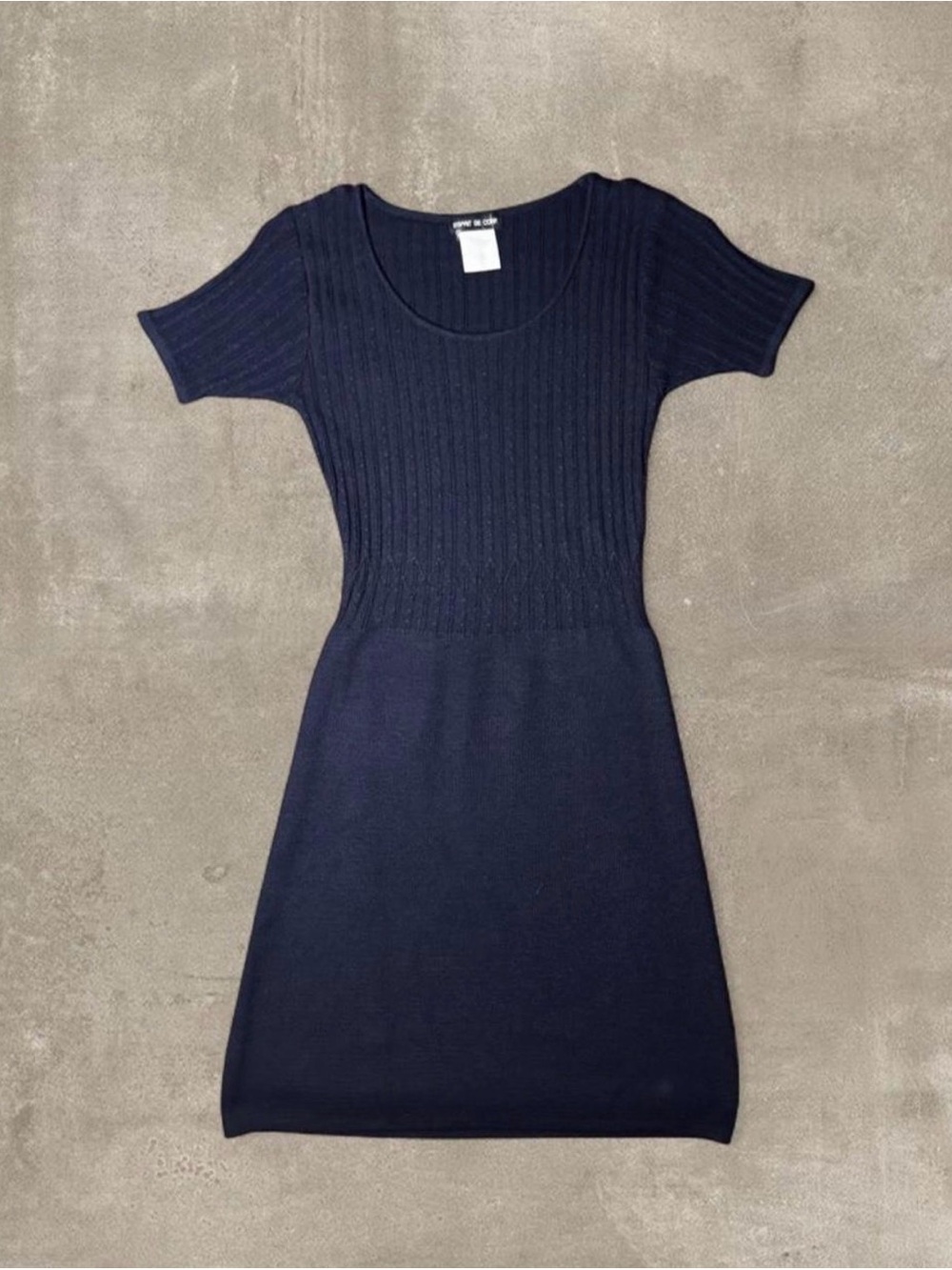 Navy blue ribbed knit mini dress
